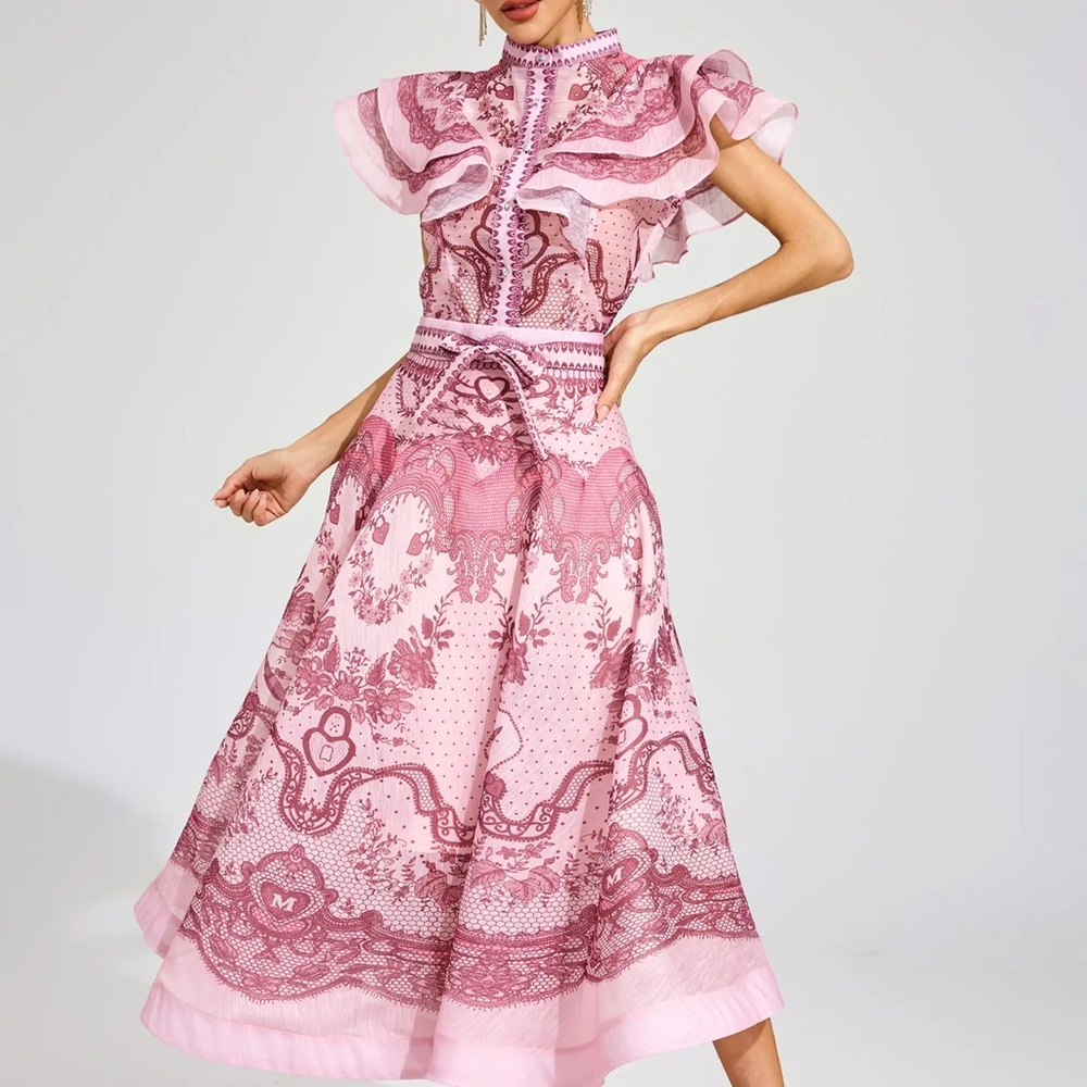 Designer-Style Pink Ruffled Two-Piece Dress Set - Picture 10 of 11